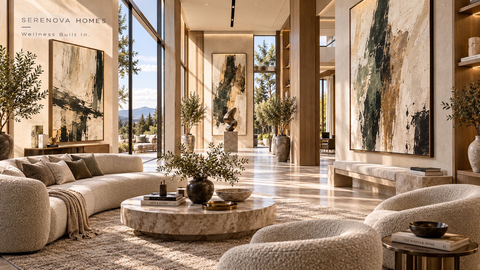Bright, art-filled Serenova gallery hall